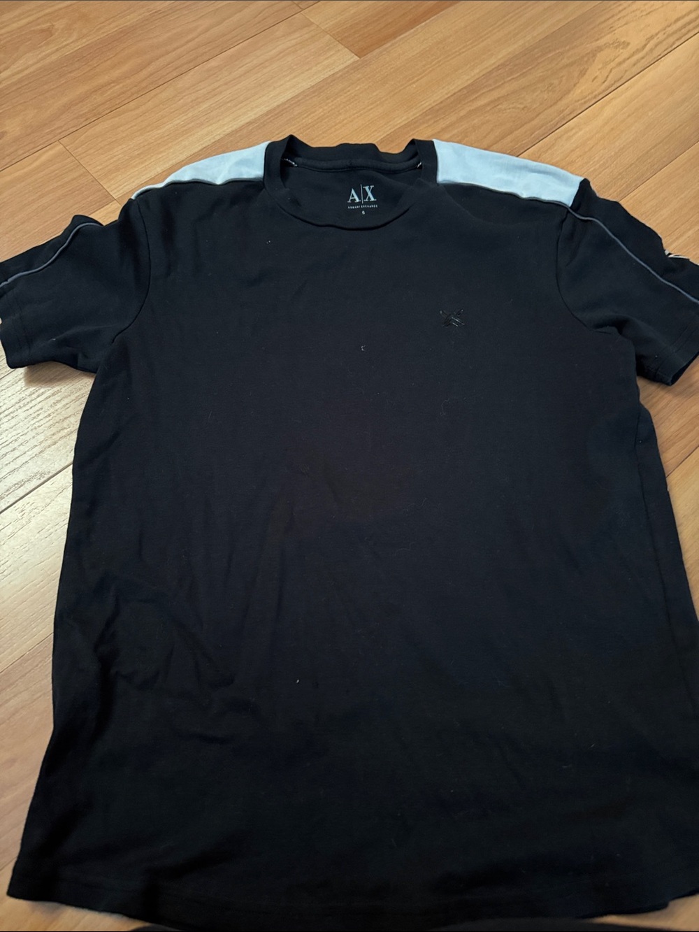 Armani Exchange Black Tee with Light Gray Shoulder Panels